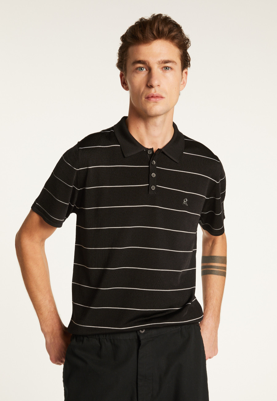 Camisa polo listrada em Fil Lumière - Léon