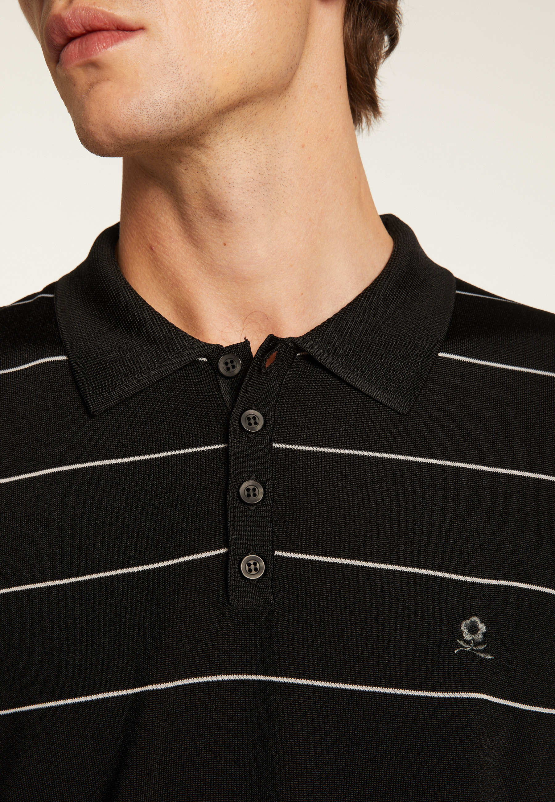 Polo à rayures en Fil Lumière Léon 6011 crepuscule - 01 Noir