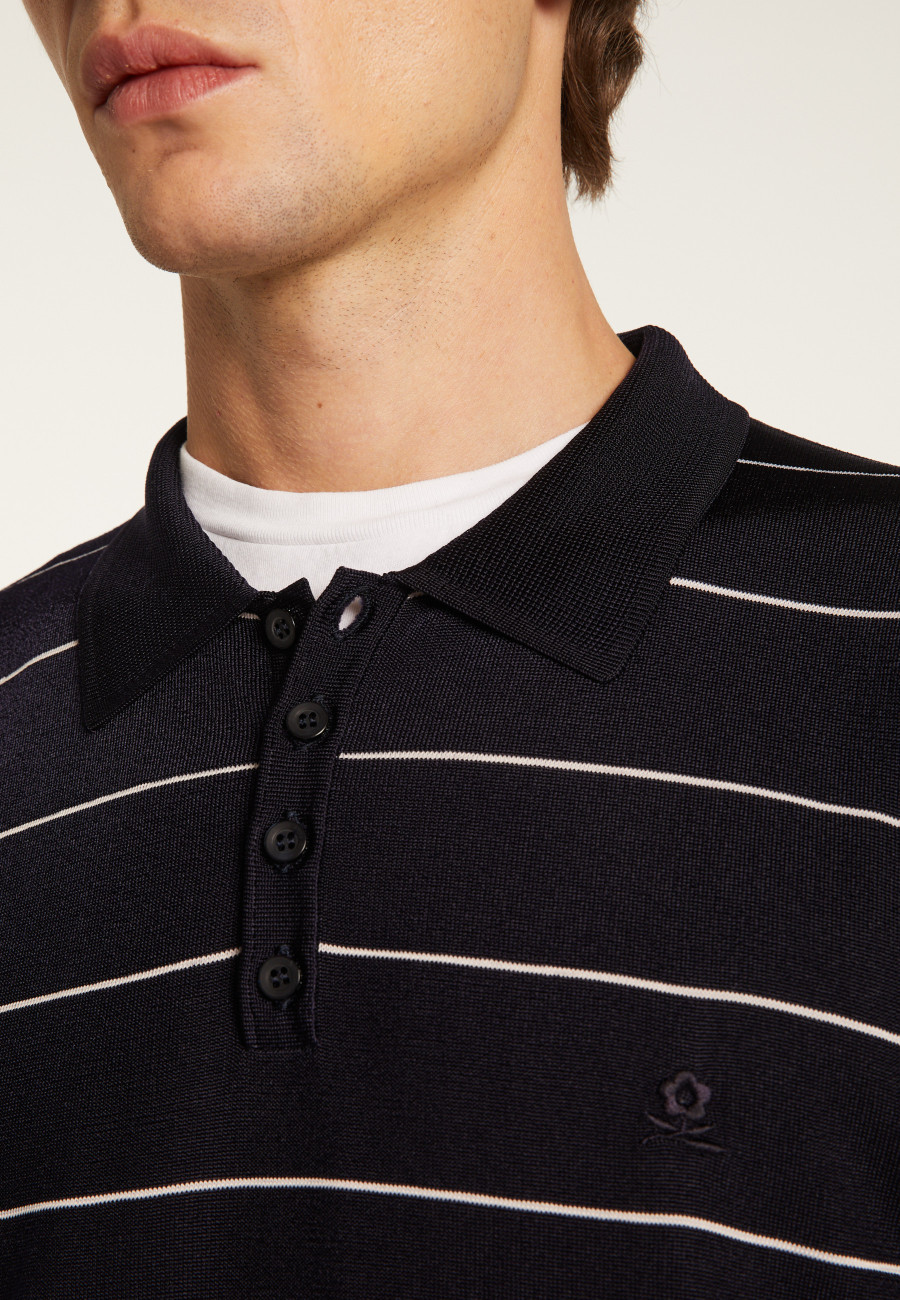 Camisa polo listrada em Fil Lumière - Léon