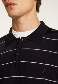 Polo à rayures en Fil Lumière Léon 6011 crepuscule - 01 Noir