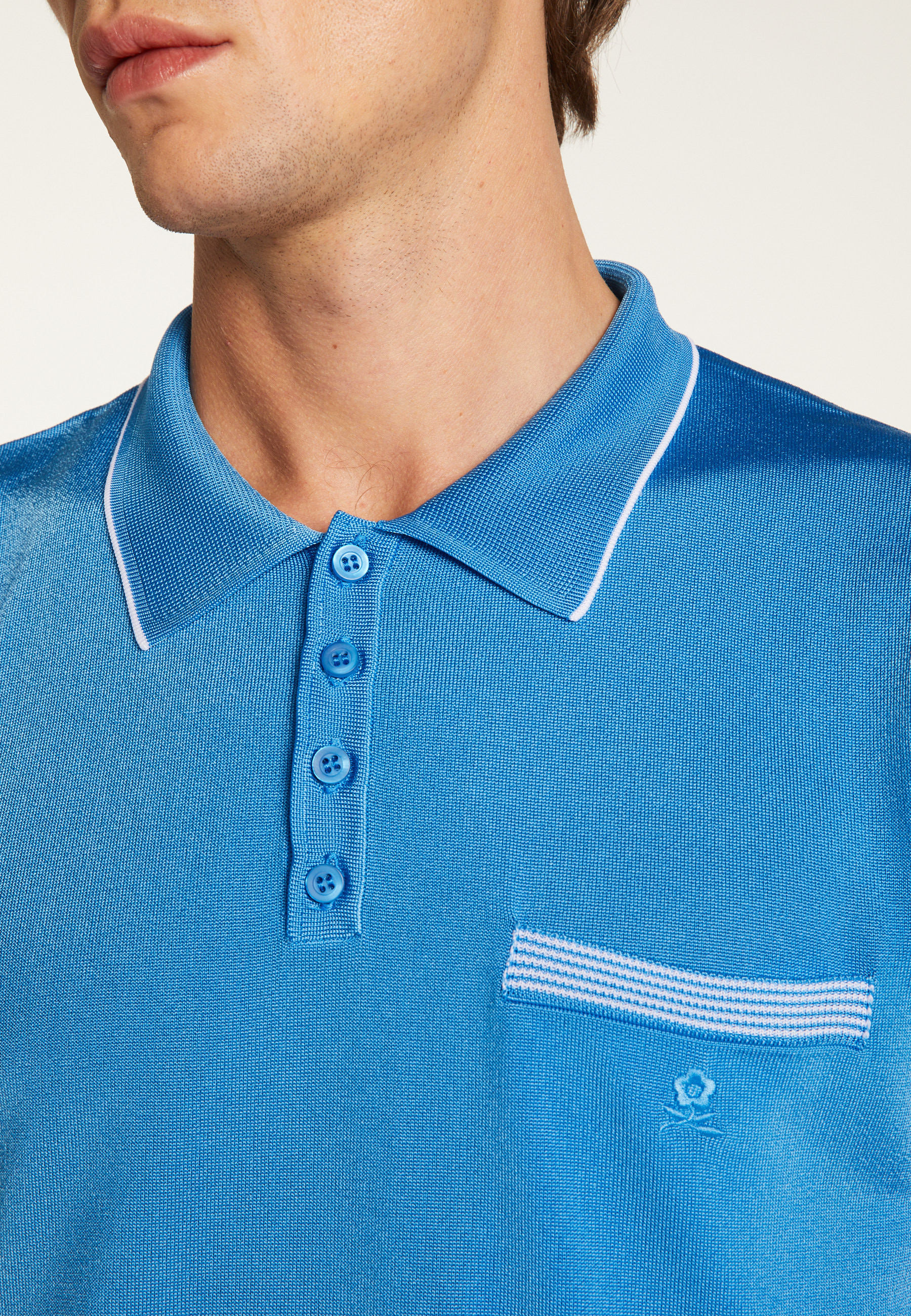 Polo fines rayures Fil Lumière Laurentin 6042 flot - 06 bleu moyen