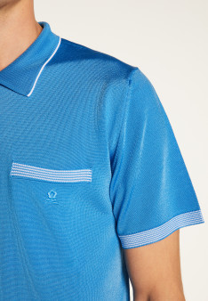 Polo fines rayures Fil Lumière Laurentin 6042 flot - 06 bleu moyen