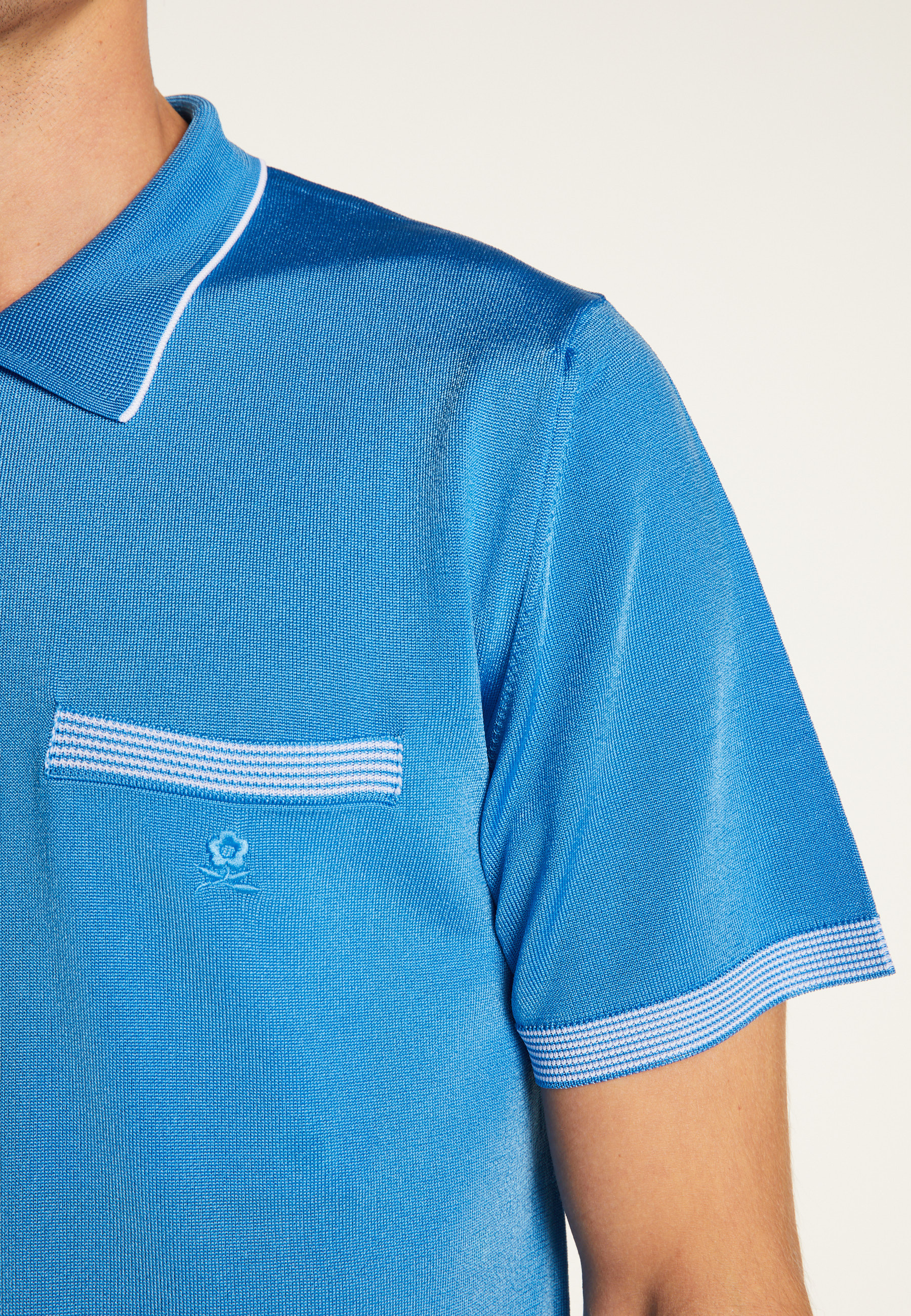Polo fines rayures Fil Lumière Laurentin 6042 flot - 06 bleu moyen