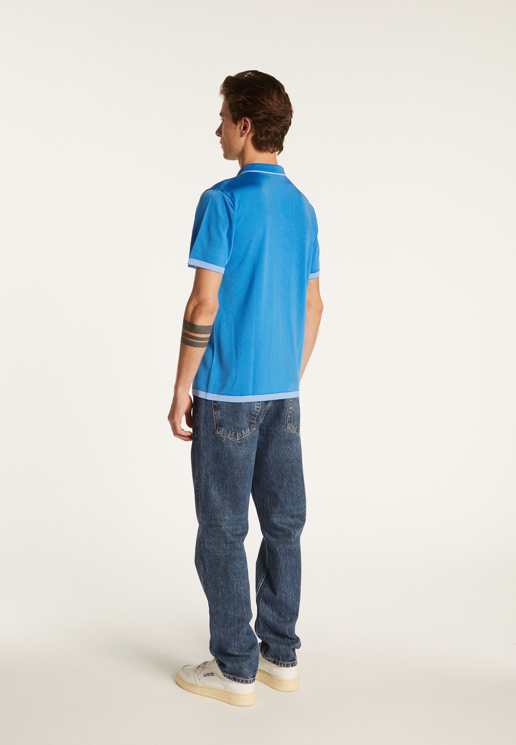 Polo fines rayures Fil Lumière Laurentin 6042 flot - 06 bleu moyen