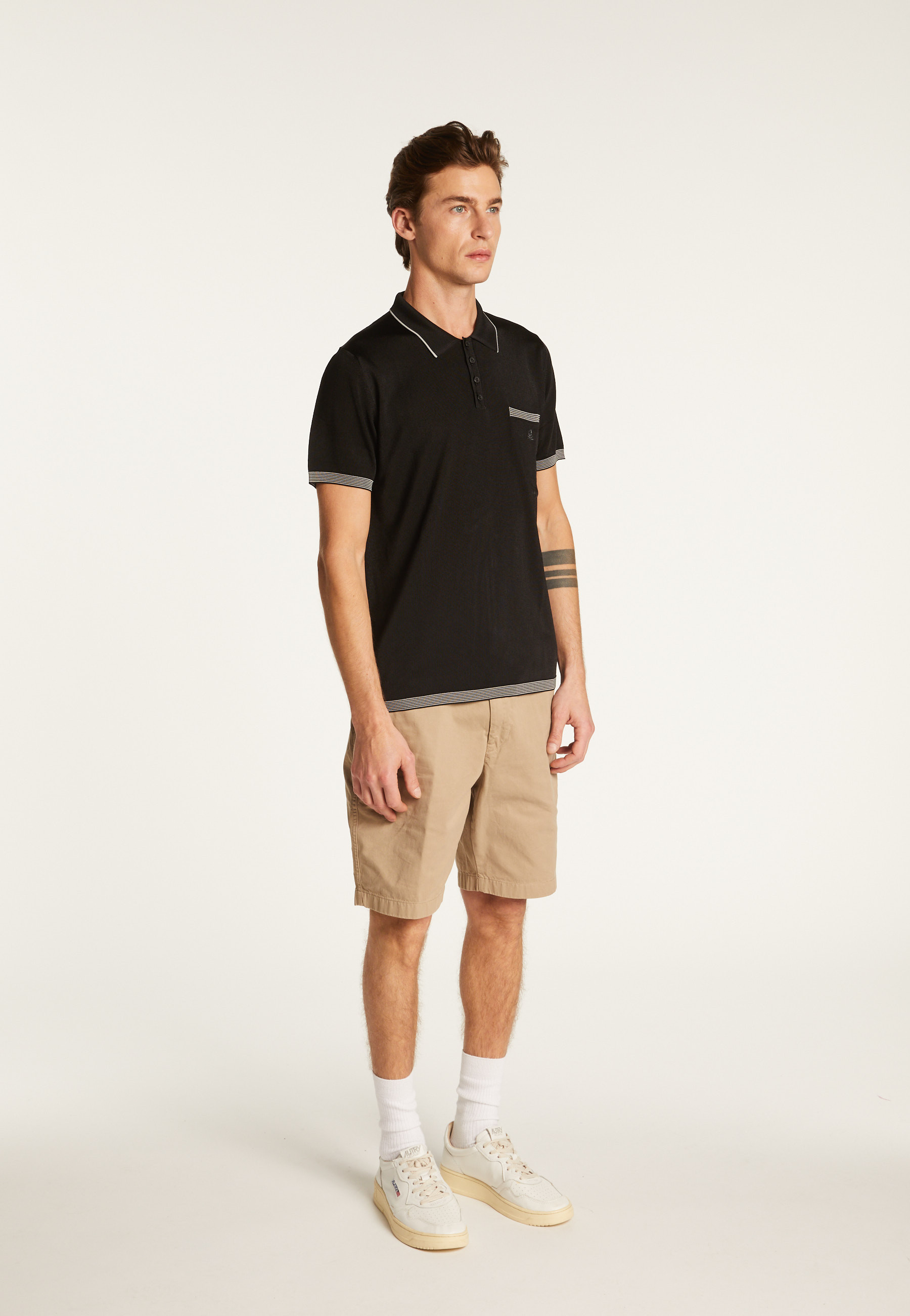 Polo fines rayures Fil Lumière Laurentin 6042 flot - 06 bleu moyen