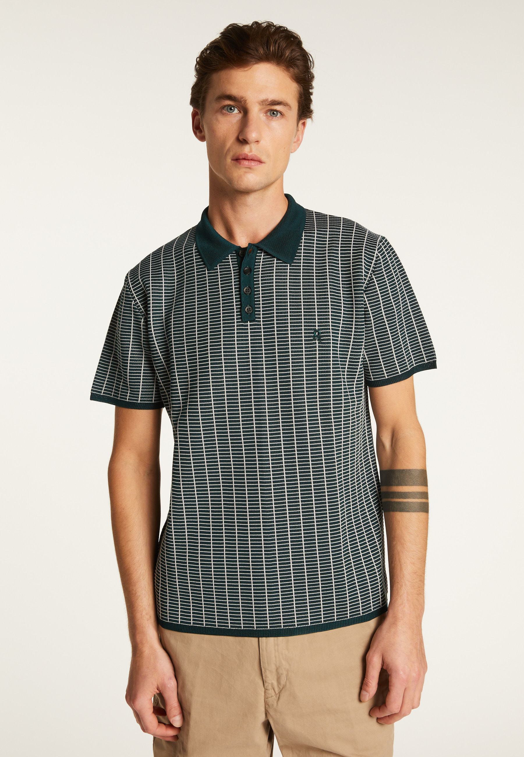 Polo à carreaux Fil Lumière maille épaisse - Laurent 6140 marine - 05 Bleu marine