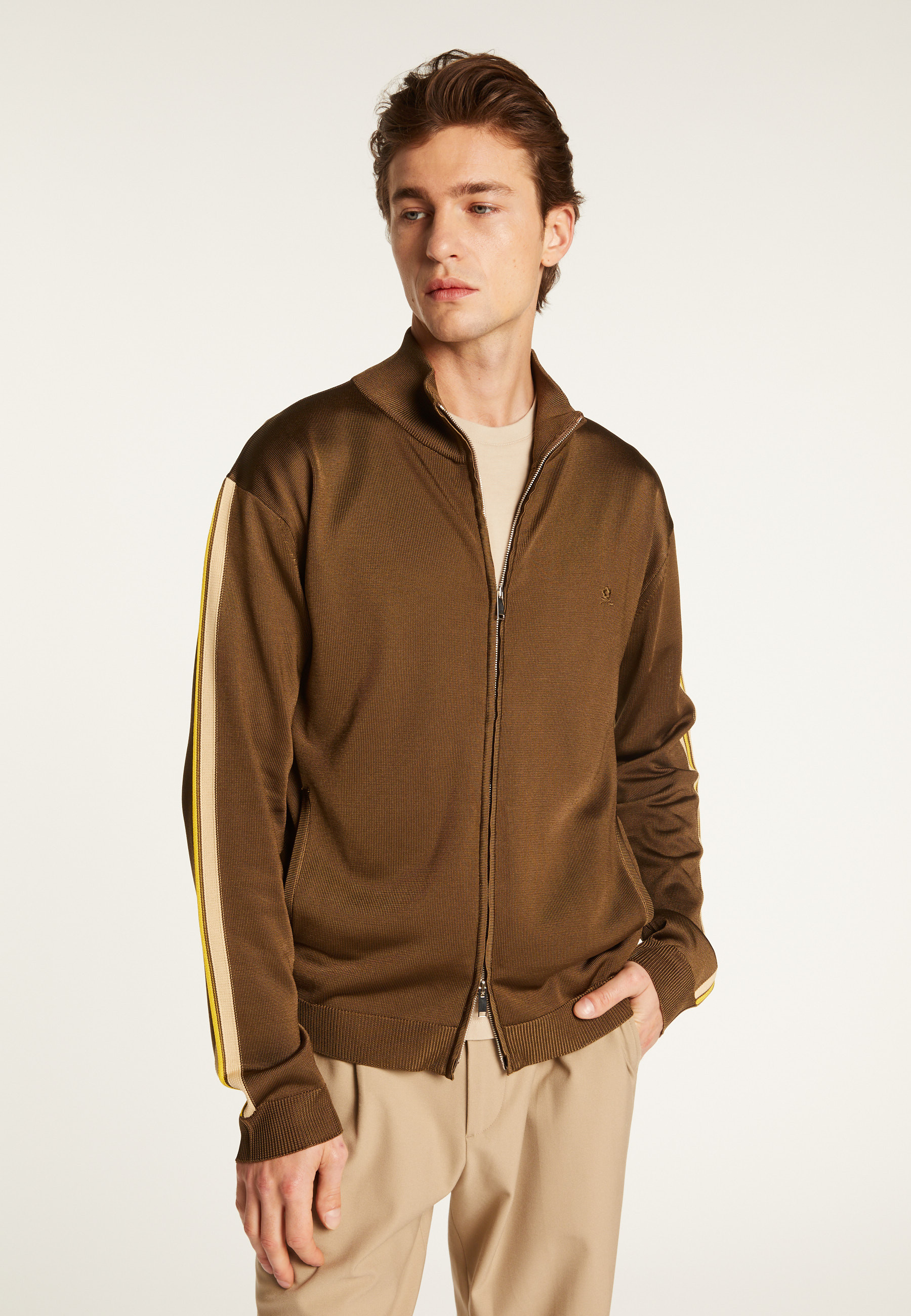 Veste zippée en fil lumière - Romuald 7767 kaki/raphia/citron - 83 Kaki