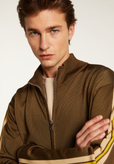 Veste zippée en fil lumière - Romuald 7767 kaki/raphia/citron - 83 Kaki