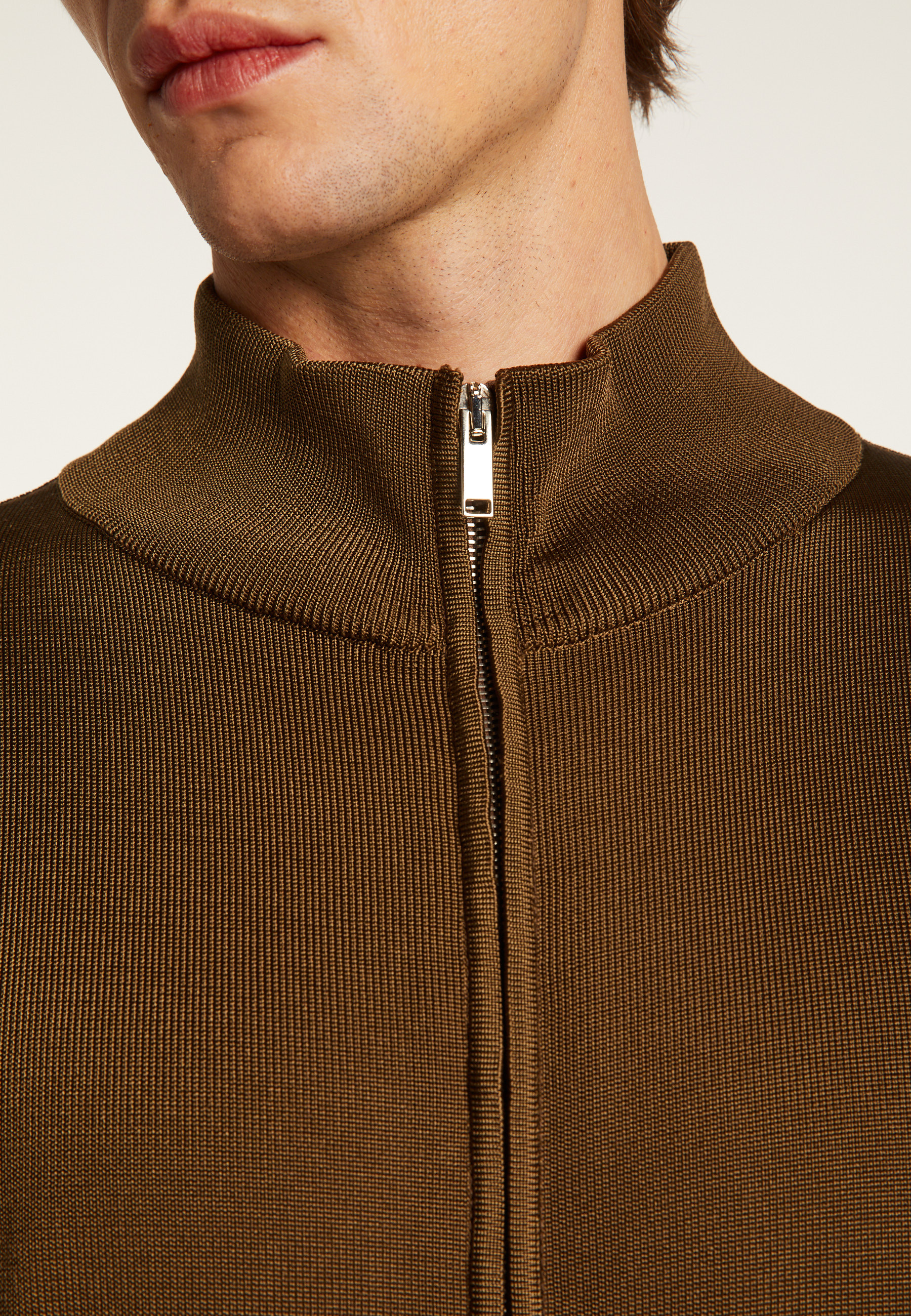 Veste zippée en fil lumière - Romuald 7767 kaki/raphia/citron - 83 Kaki