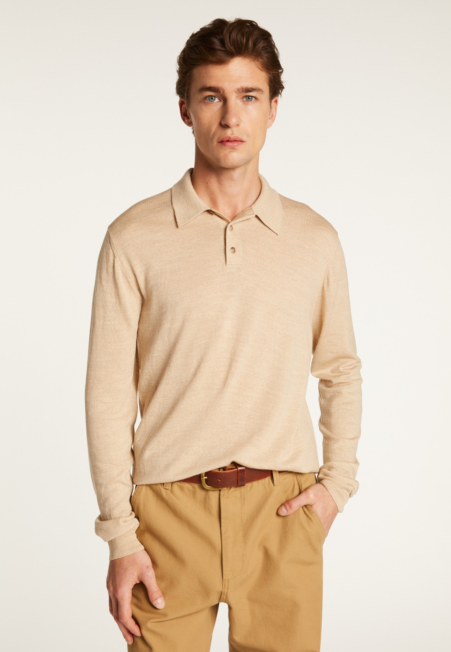 Merino wool long sleeve polo shirt - Eni