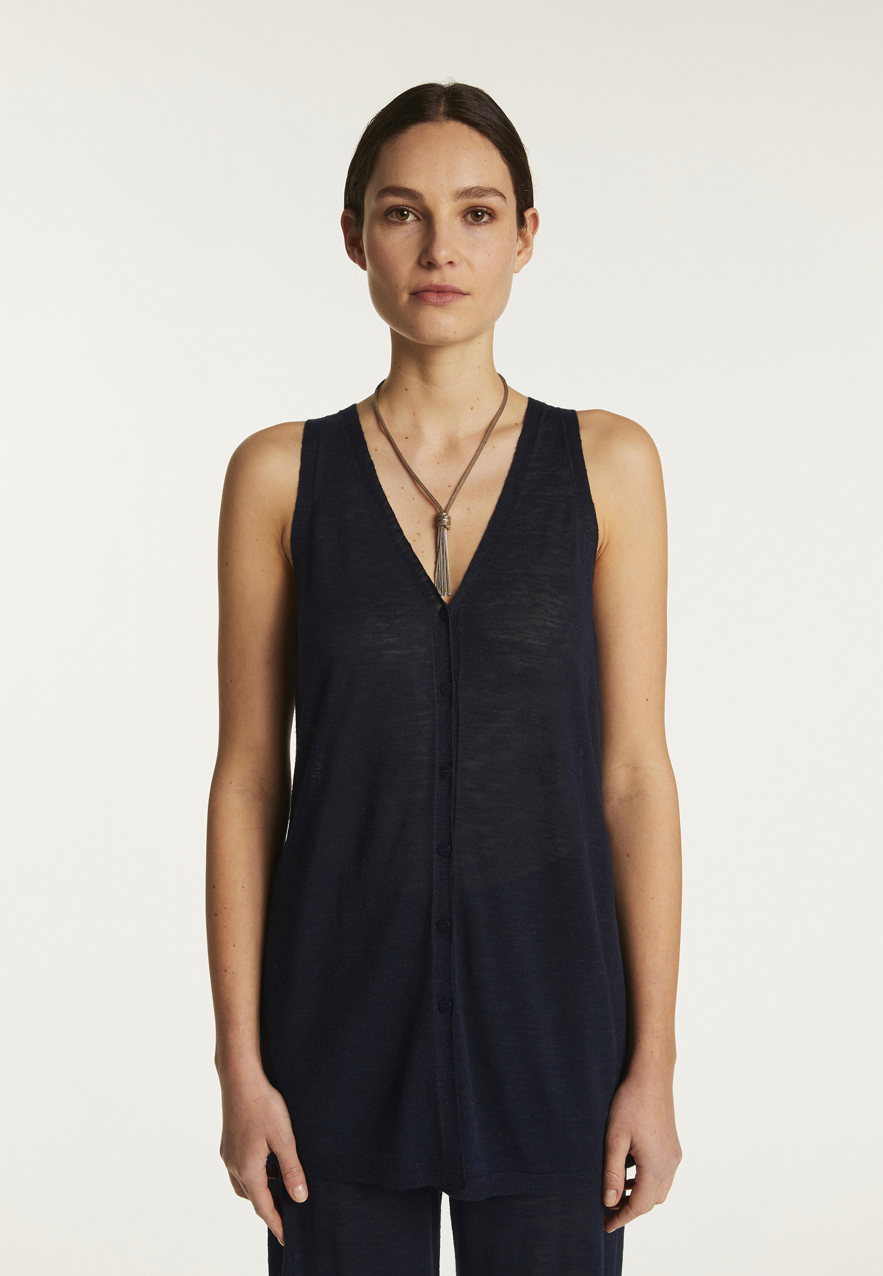 Short-sleeved flamed linen vest - Dara