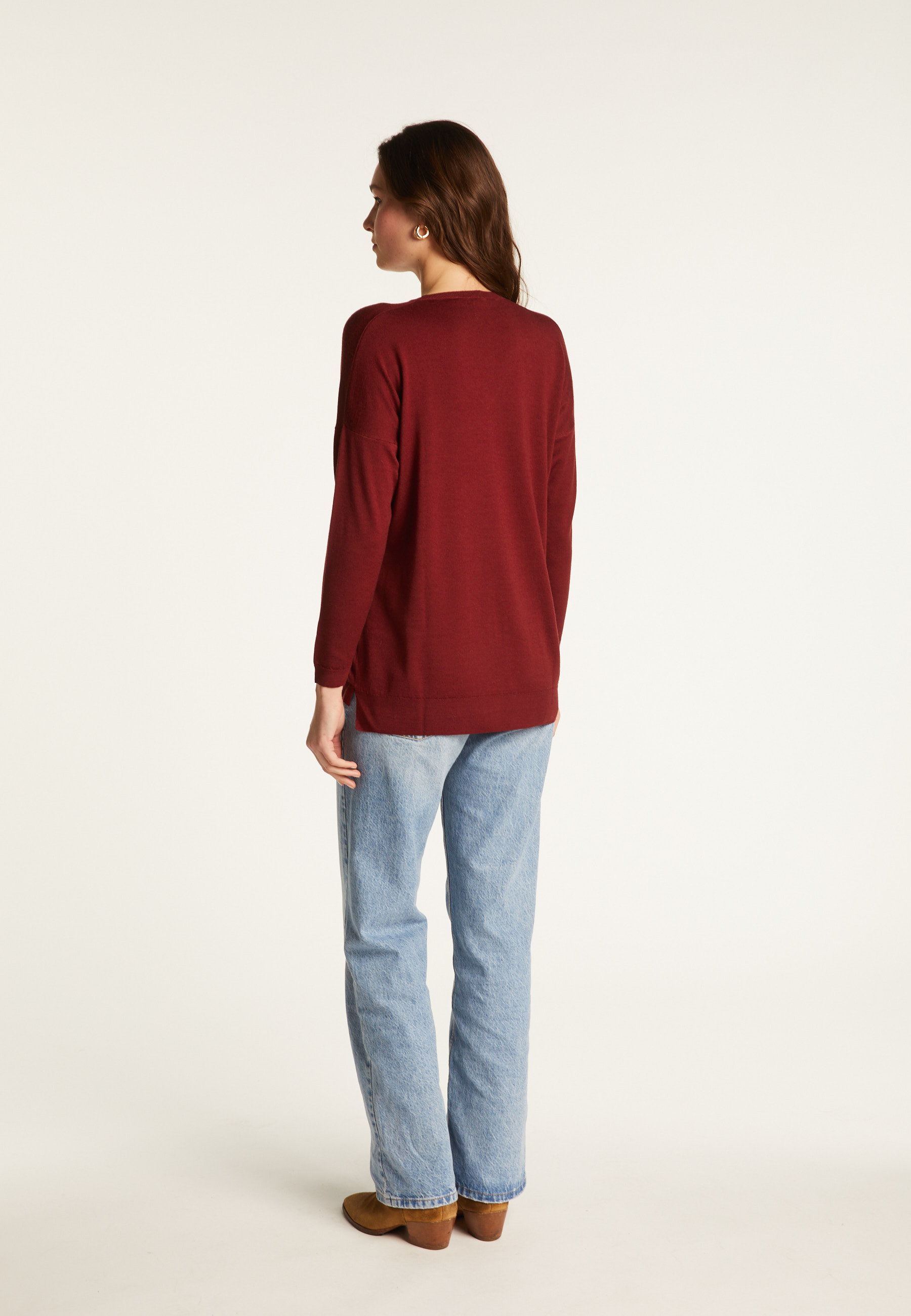Pull à fentes col v en laine - Bernice 7002 arome - 82 Ecru