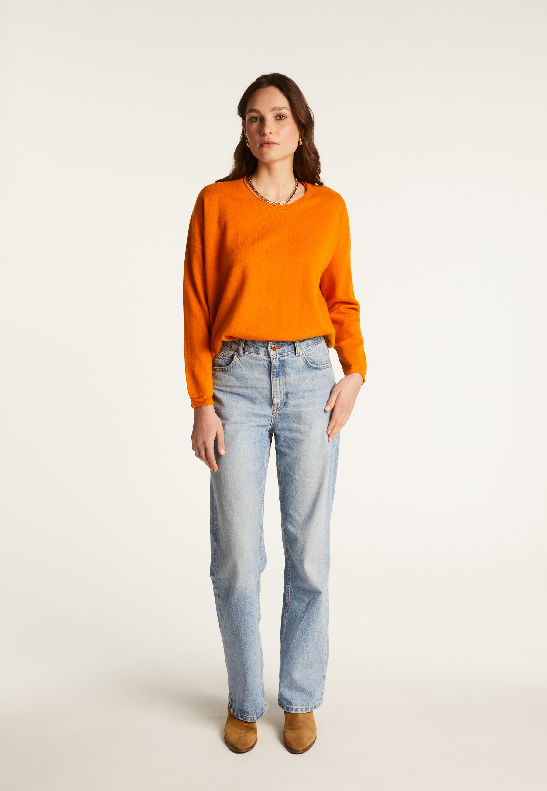 Pull ample boutonné à col rond en cachemire - Acene 7443 paon - 06 Bleu moyen