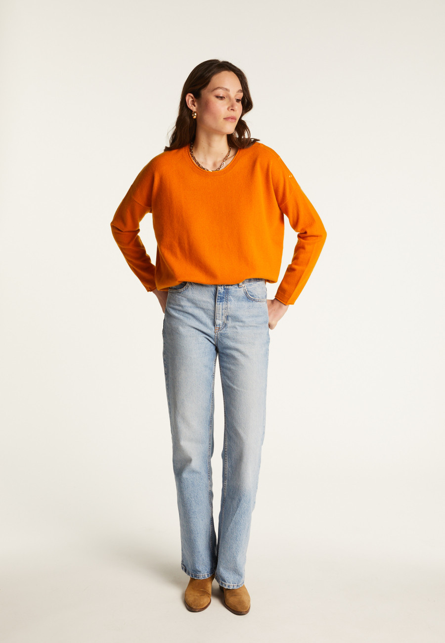 Pull ample boutonné à col rond en cachemire - Acene 7443 paon - 06 Bleu moyen