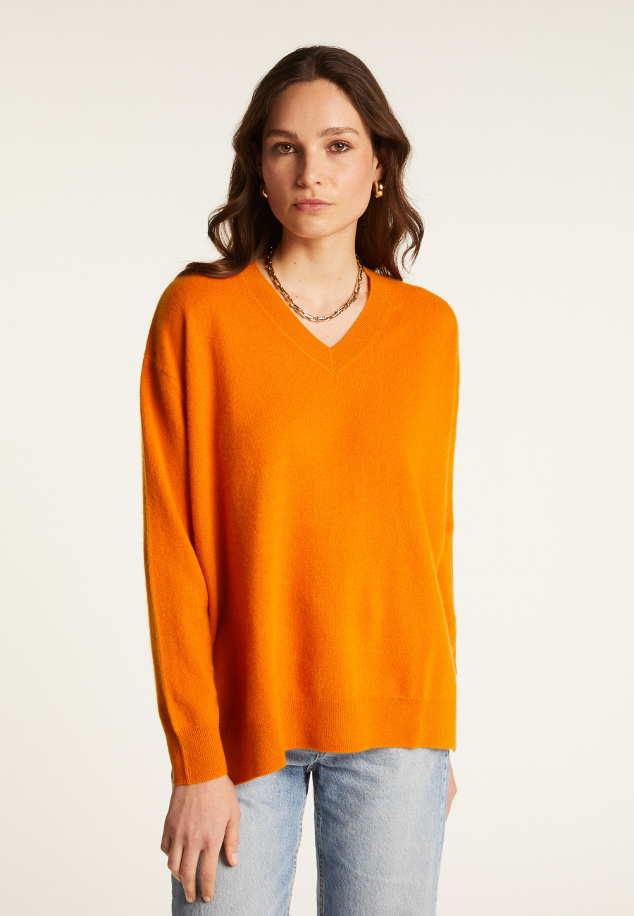 V-neck cashmere sweater with slits and ribbing - Alienor