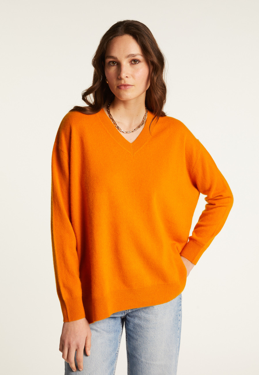Pull col V en cachemire à fentes et bords côtes - Alienor