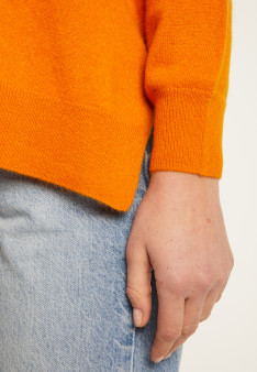 Pull col V en cachemire à fentes et bords côtes - Alienor 7460 tournesol - 15 Orange