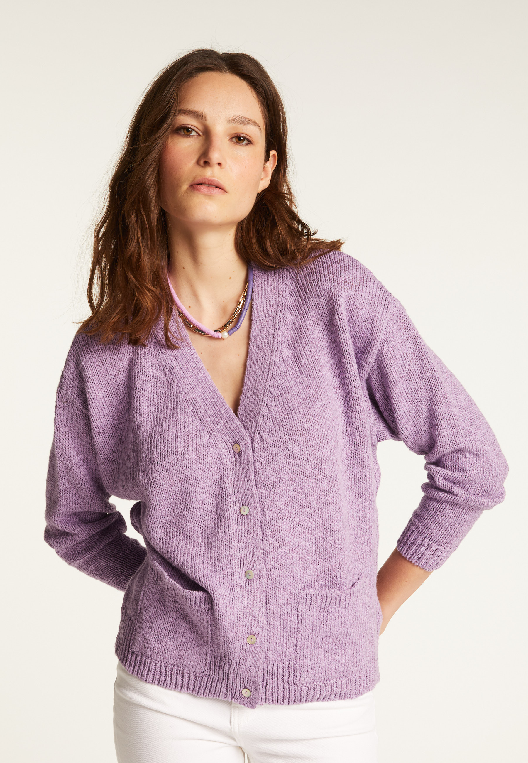 Cotton and linen V-neck cardigan - Thais