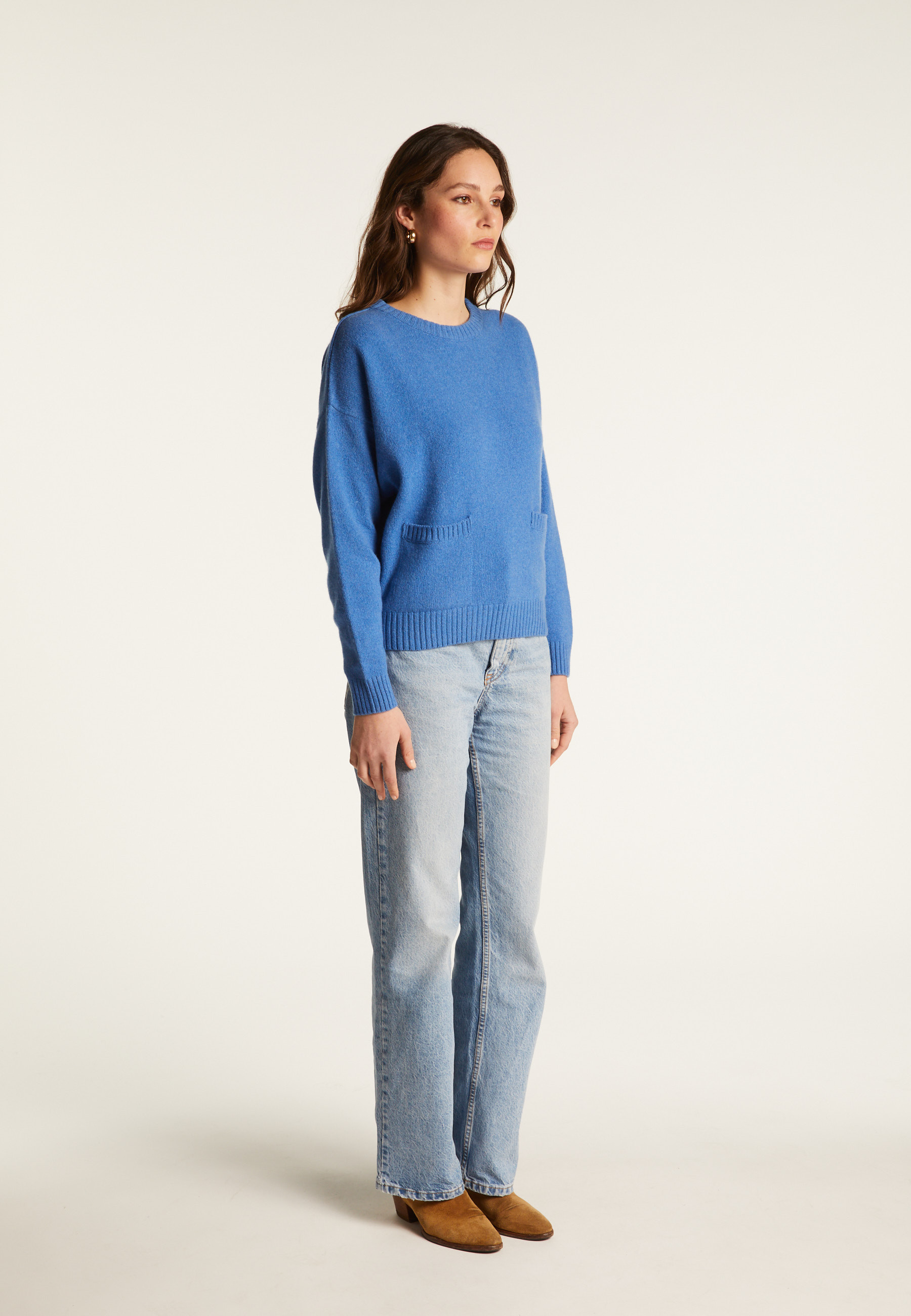 Pull ample à poches en cachemire et laine recyclés - Davina 7841 saphir - 06 Bleu moyen