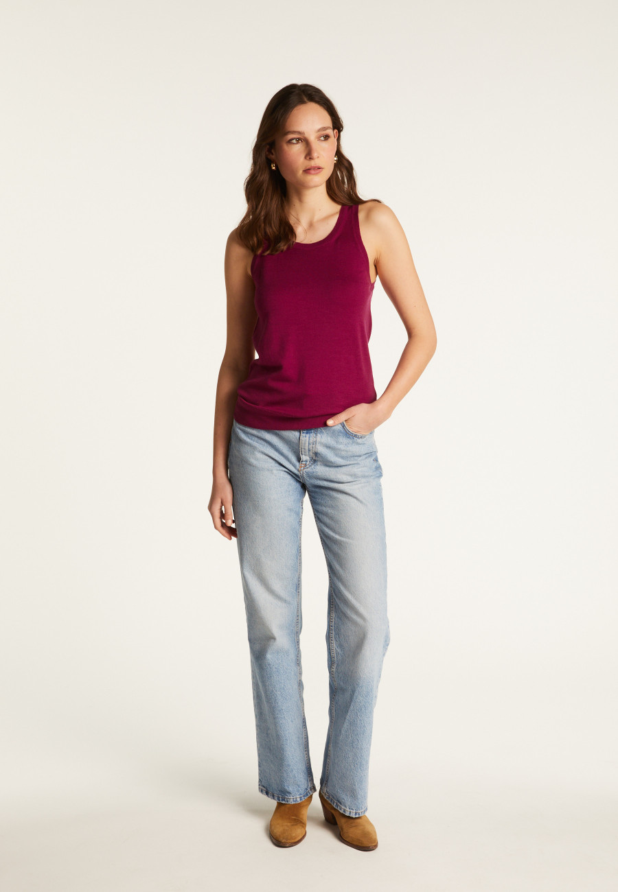 Merino wool round-neck jersey stitch tank top - Antenia