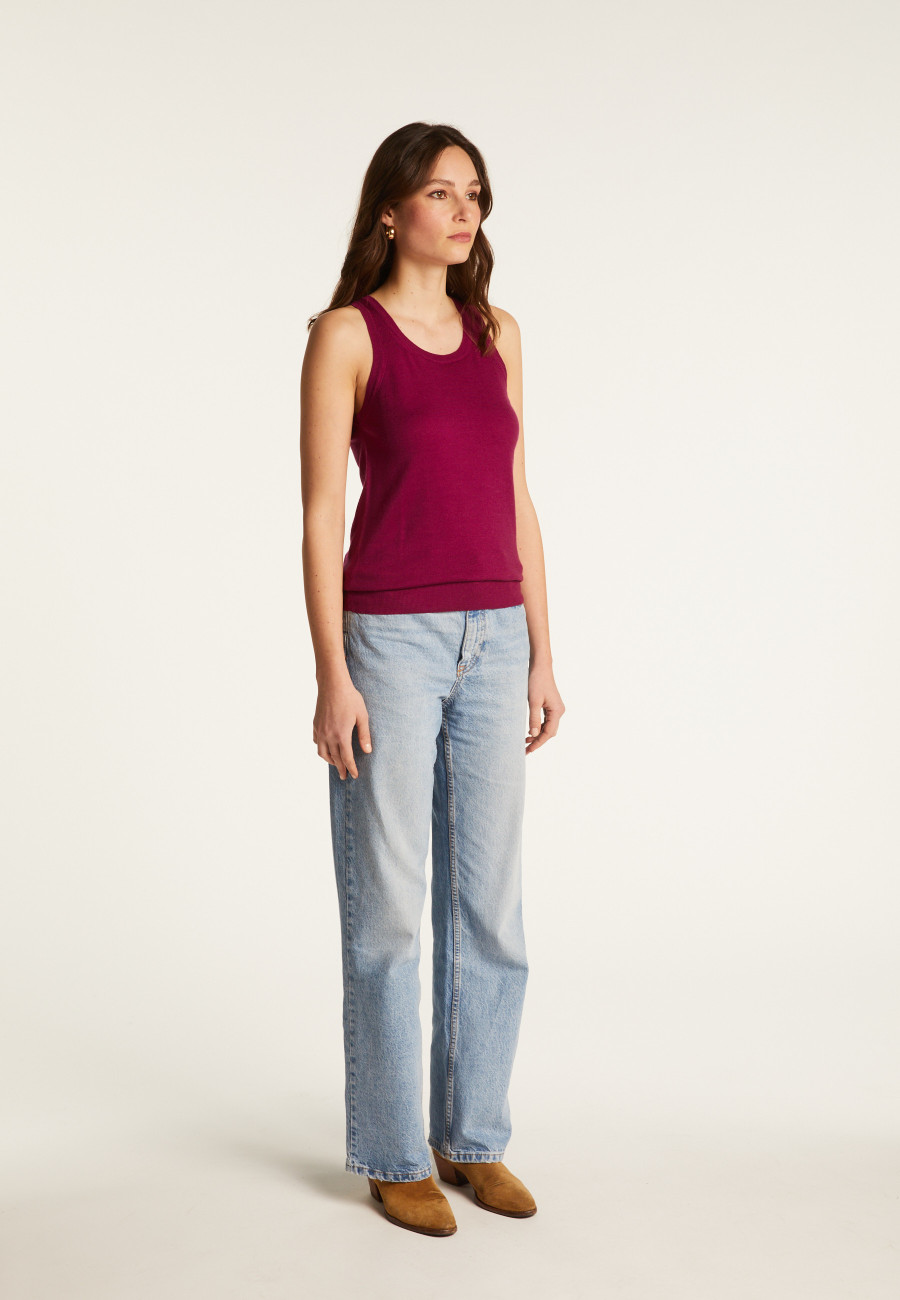 Merino wool round-neck jersey stitch tank top - Antenia