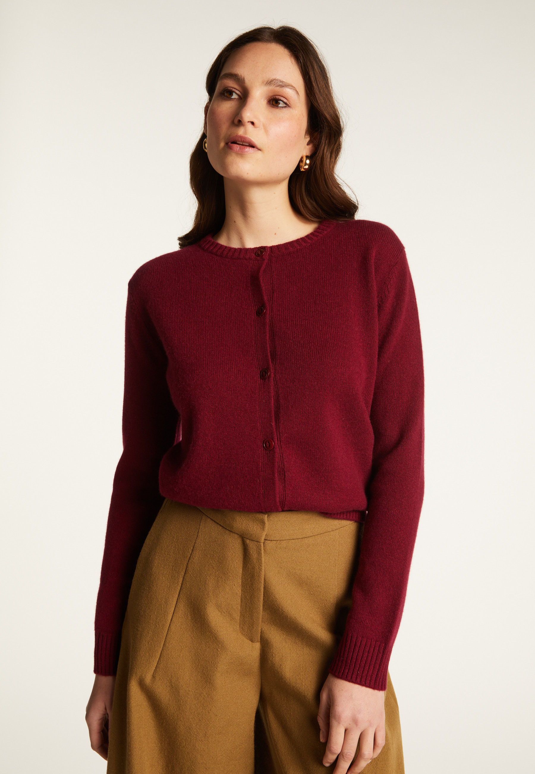 Cardigan en cachemire col rond boutonné - Adelys 7451 bronze - 83 Kaki