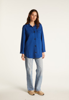 Veste boutonnée avec poches en laine mérinos - Giselle 7841 saphir - 03 Bleu foncé