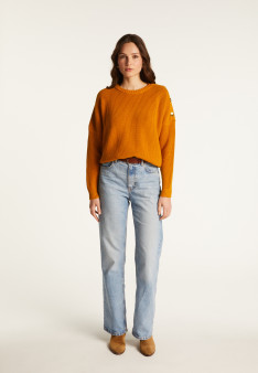 Merino wool round neck buttoned shoulder sweater - Gao
