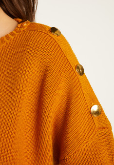 Pull col rond épaule boutonné en laine mérinos - Gao 7860 soleil - 89 Moutarde