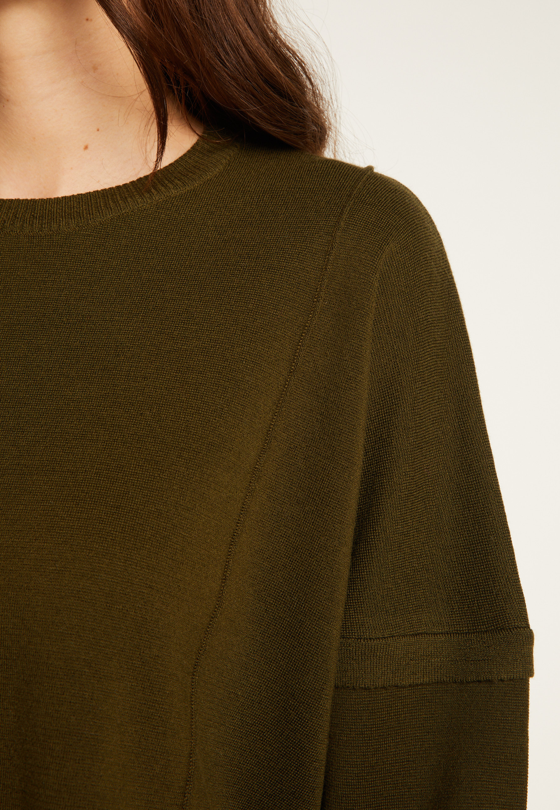 Pull ample col rond en laine mérinos - Guerande 7850 foret - 83 Kaki