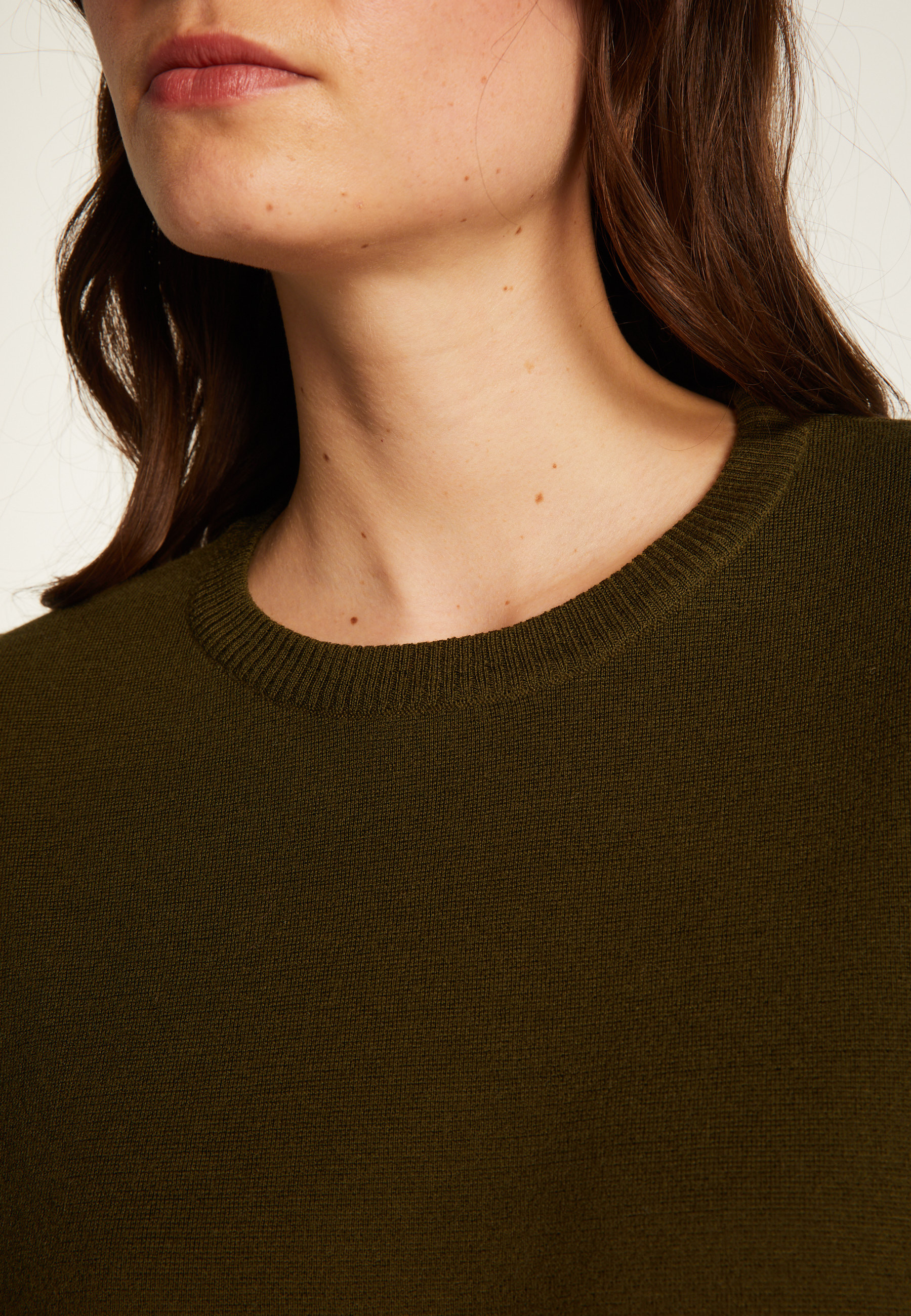 Pull ample col rond en laine mérinos - Guerande 7850 foret - 83 Kaki