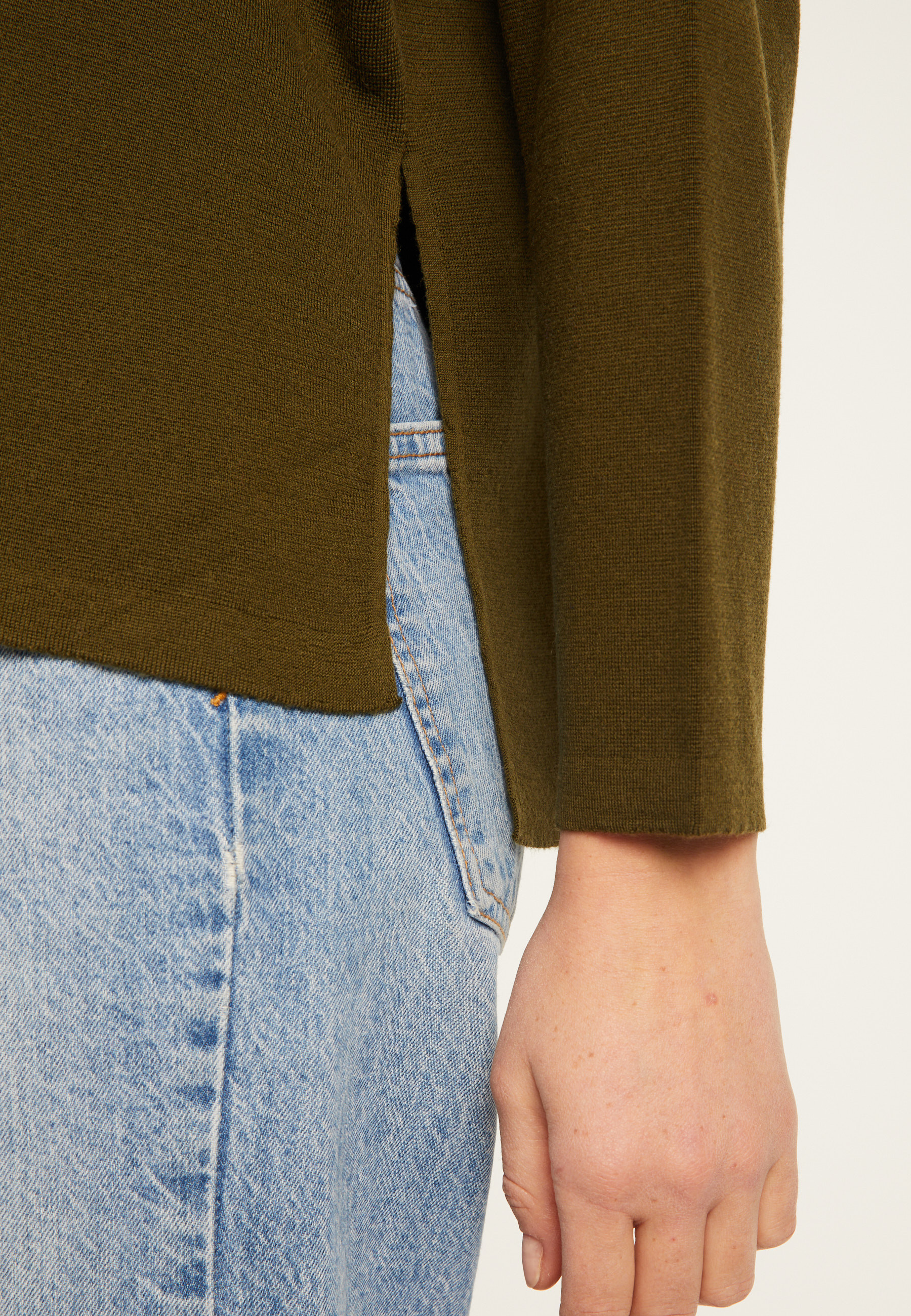 Pull ample col rond en laine mérinos - Guerande 7850 foret - 83 Kaki