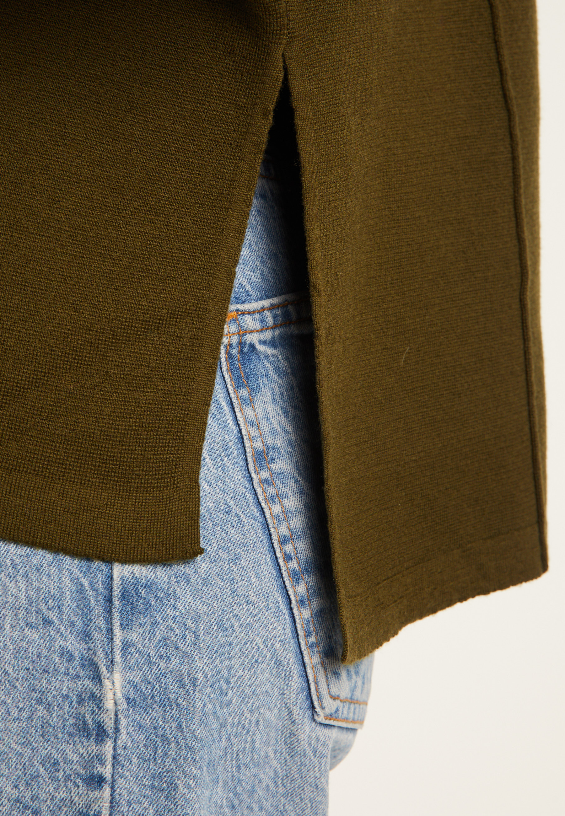 Pull ample col rond en laine mérinos - Guerande 7850 foret - 83 Kaki