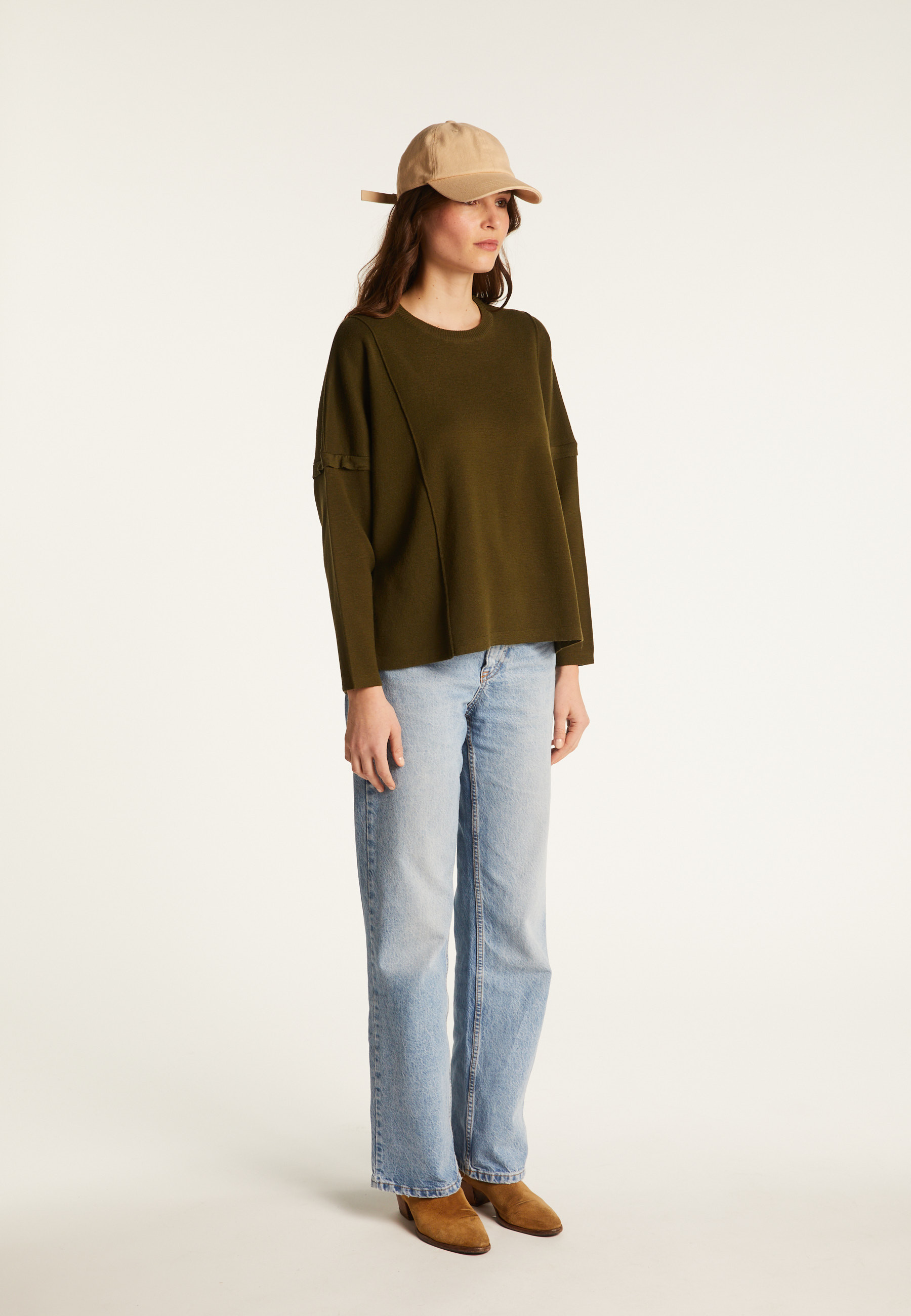 Pull ample col rond en laine mérinos - Guerande 7850 foret - 83 Kaki