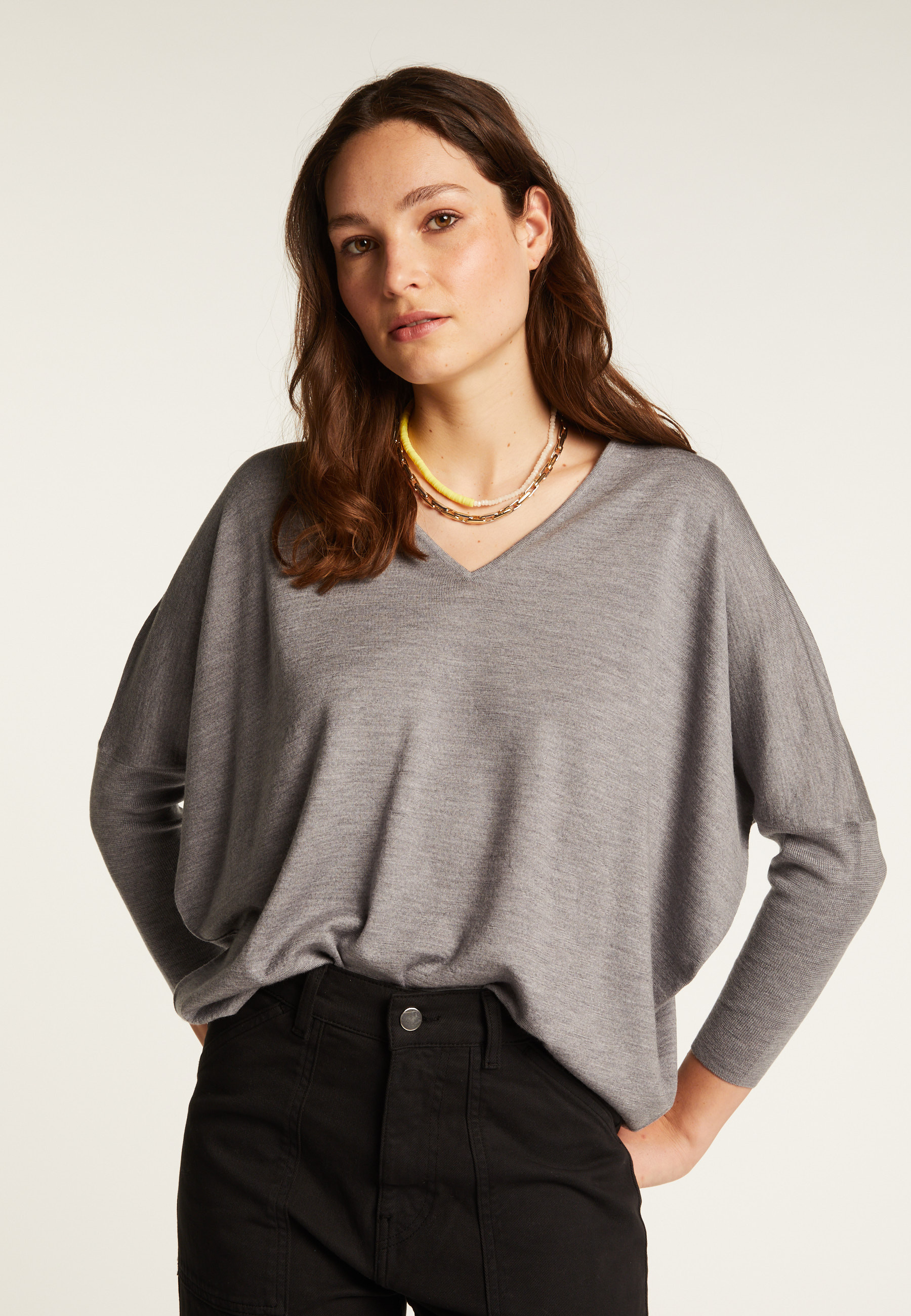 Pull col V en laine mérinos - Boxe