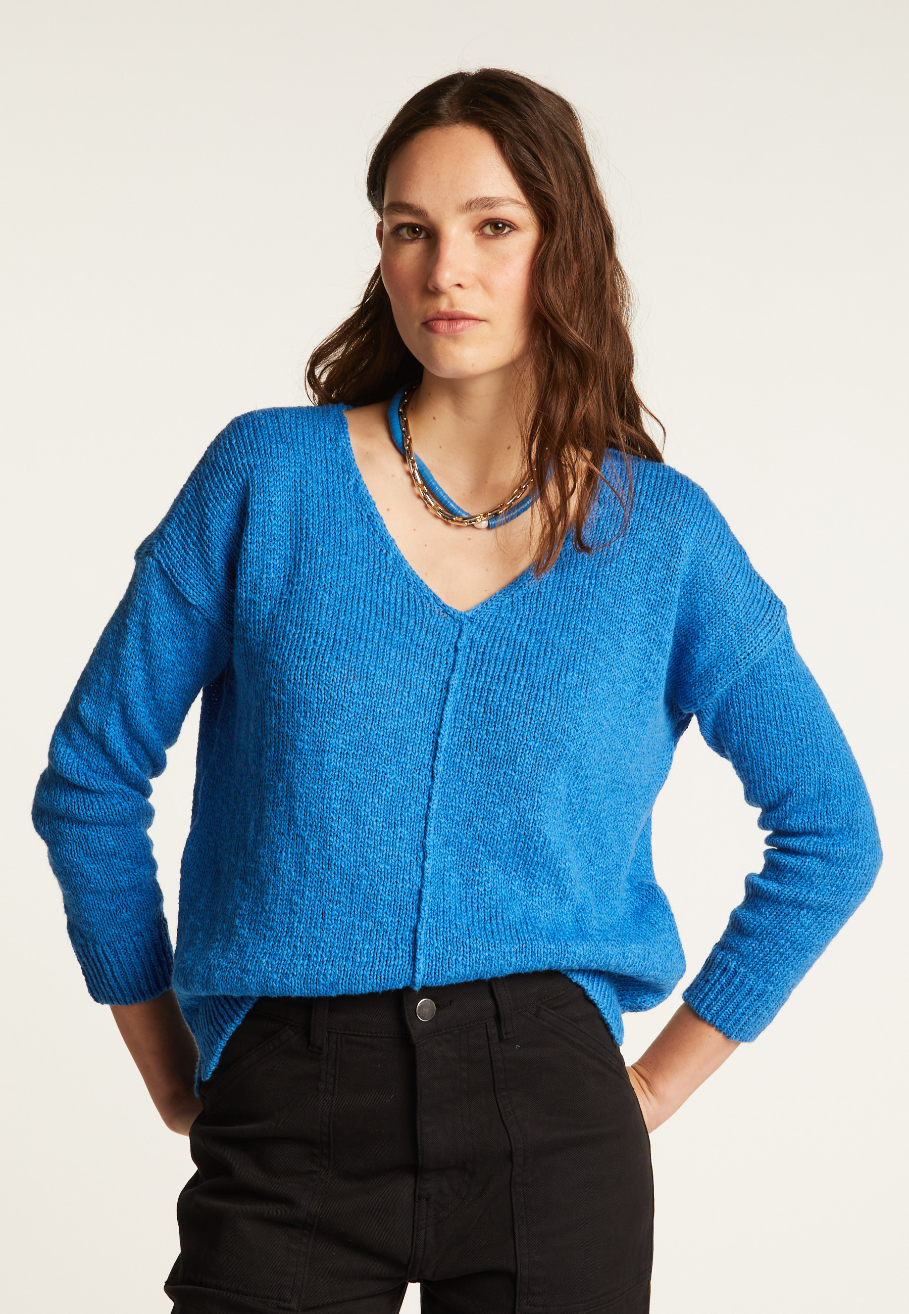 Pull col V en coton et lin - Nathalie
