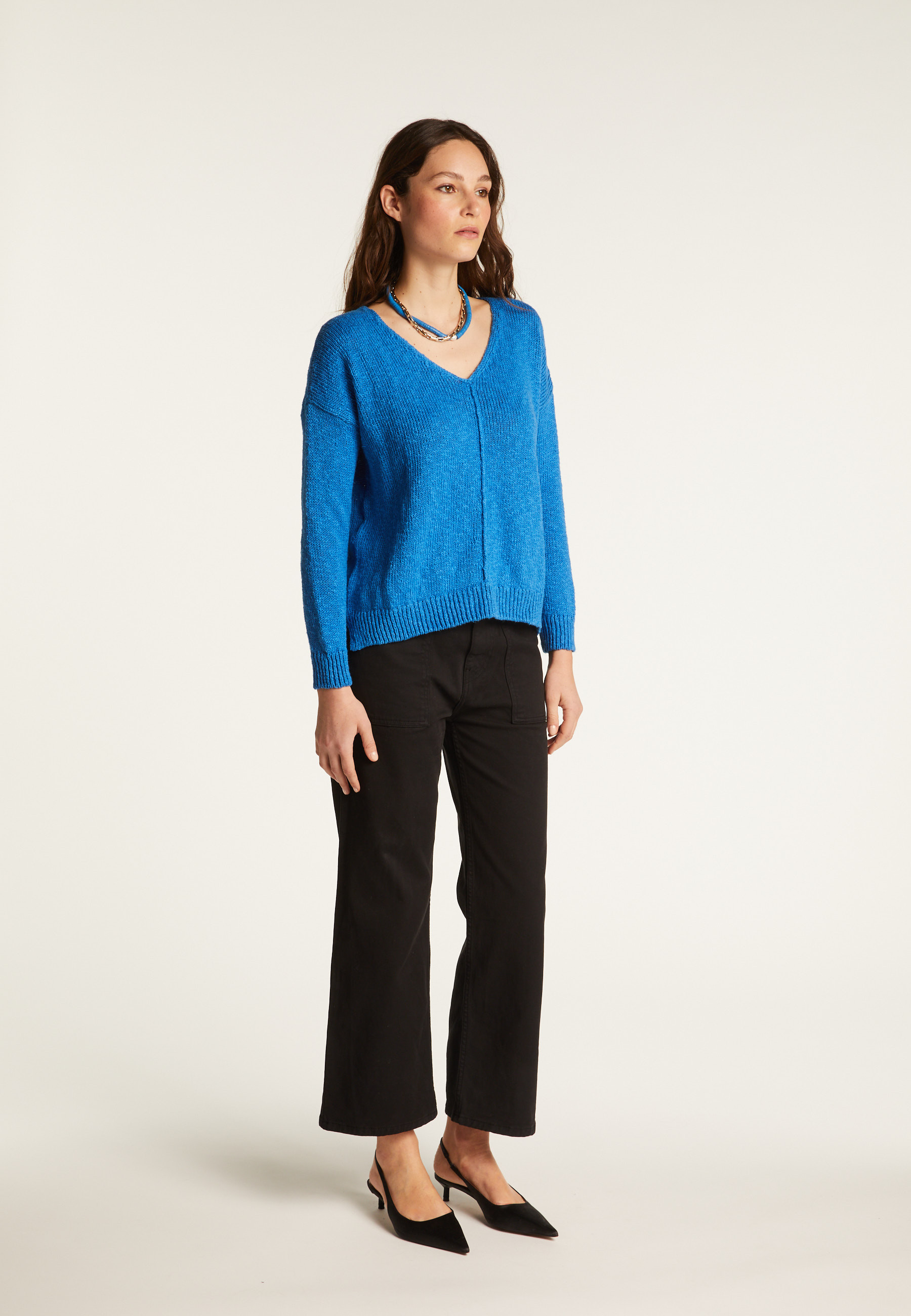 Pull col V en coton et lin - Nathalie