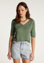 T-shirt col V en lin flammé - Bonbon