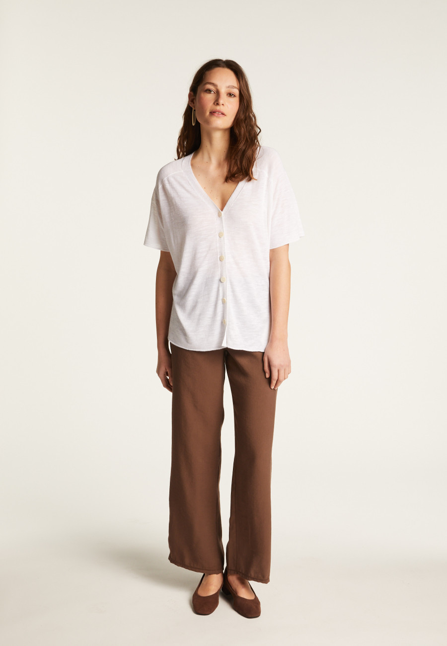Flamed Linen Button T-Shirt - Lily