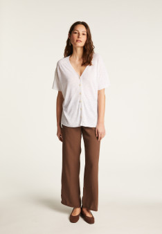 Flamed Linen Button T-Shirt - Lily