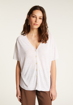 Flamed Linen Button T-Shirt - Lily