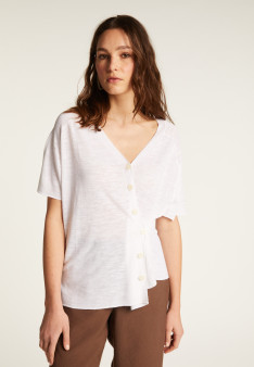 Flamed Linen Button T-Shirt - Lily