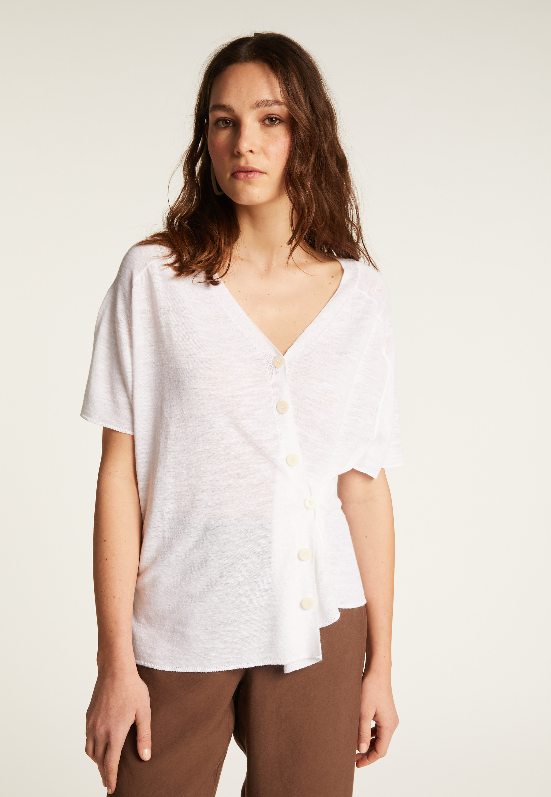 T-shirt à boutons en lin flammé - Lily