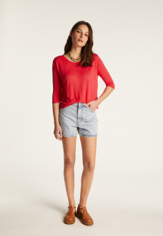 T-shirt col rond en lin flammé - Domy