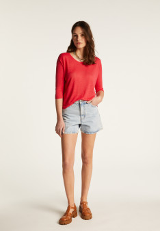 T-shirt col rond en lin flammé - Domy