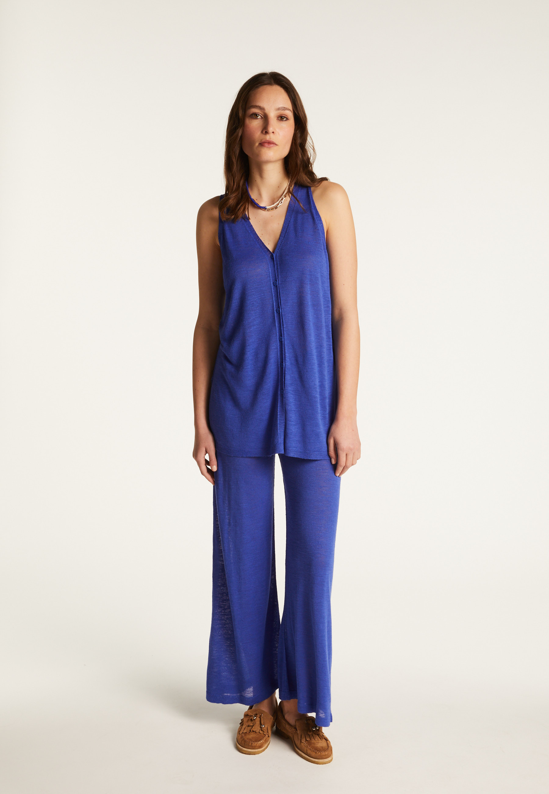 Short-sleeved flamed linen vest - Dara