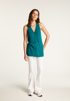 Short-sleeved flamed linen vest - Dara