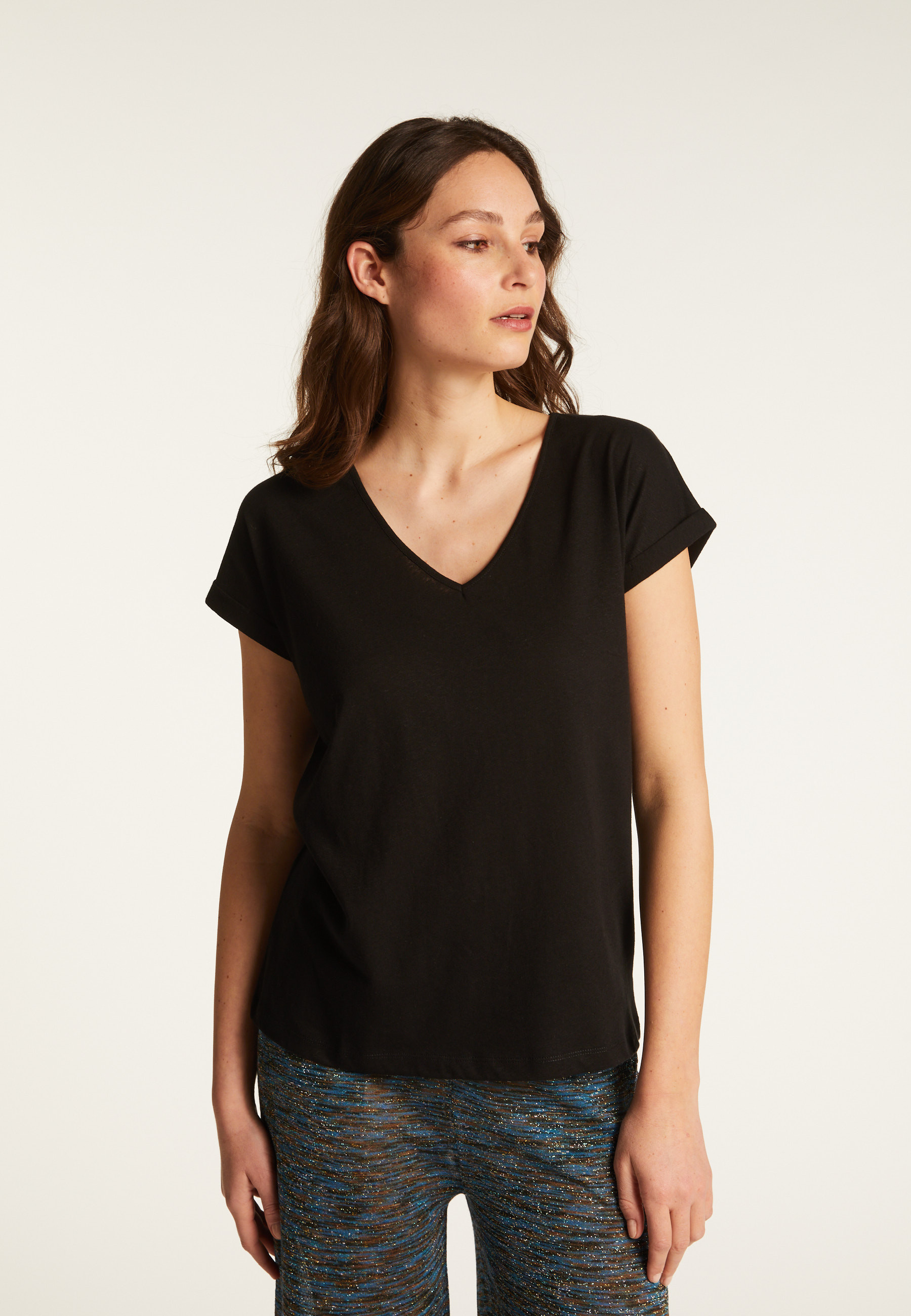 T-shirt col V en coton - Dasha