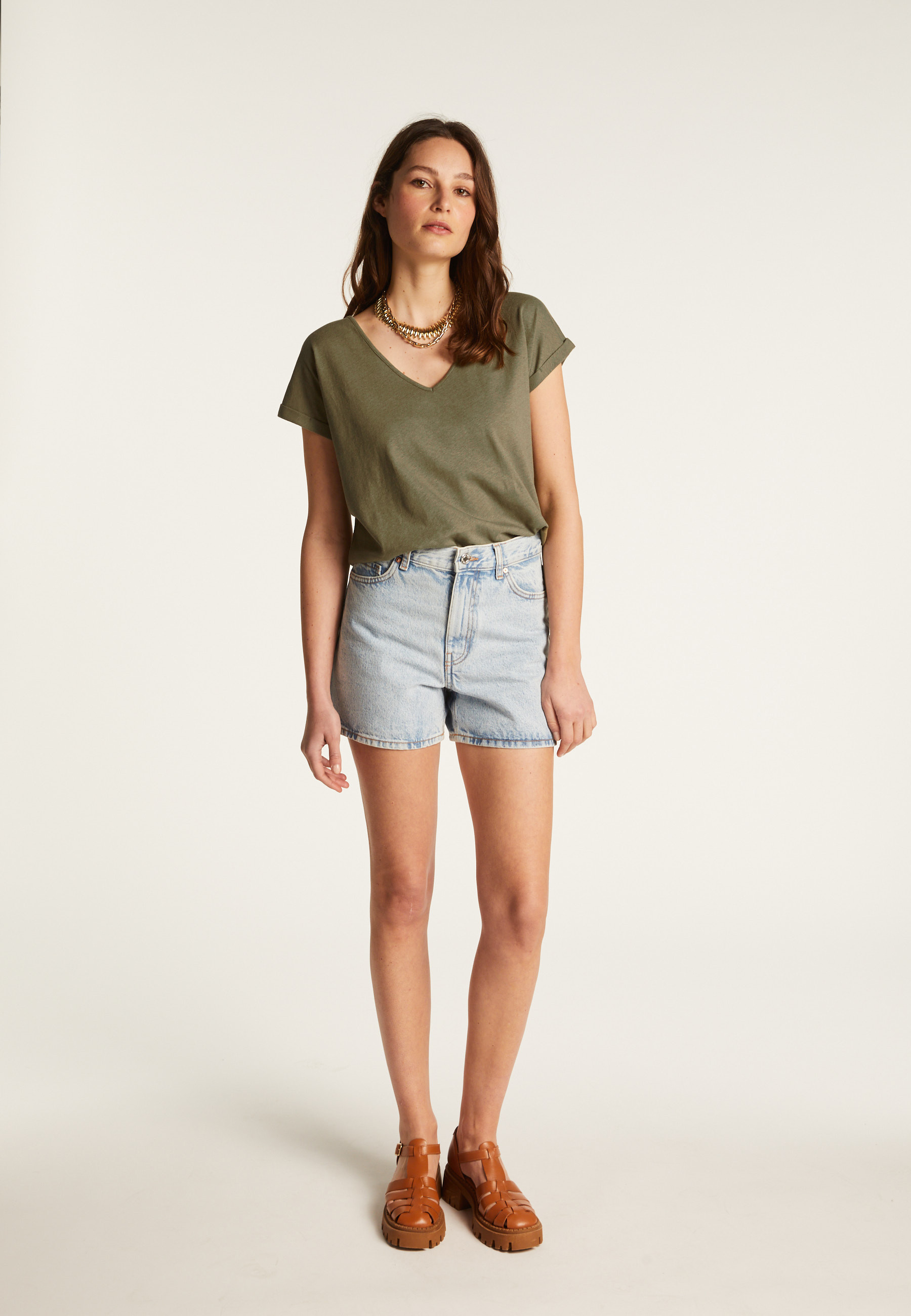 T-shirt col V en coton - Dasha