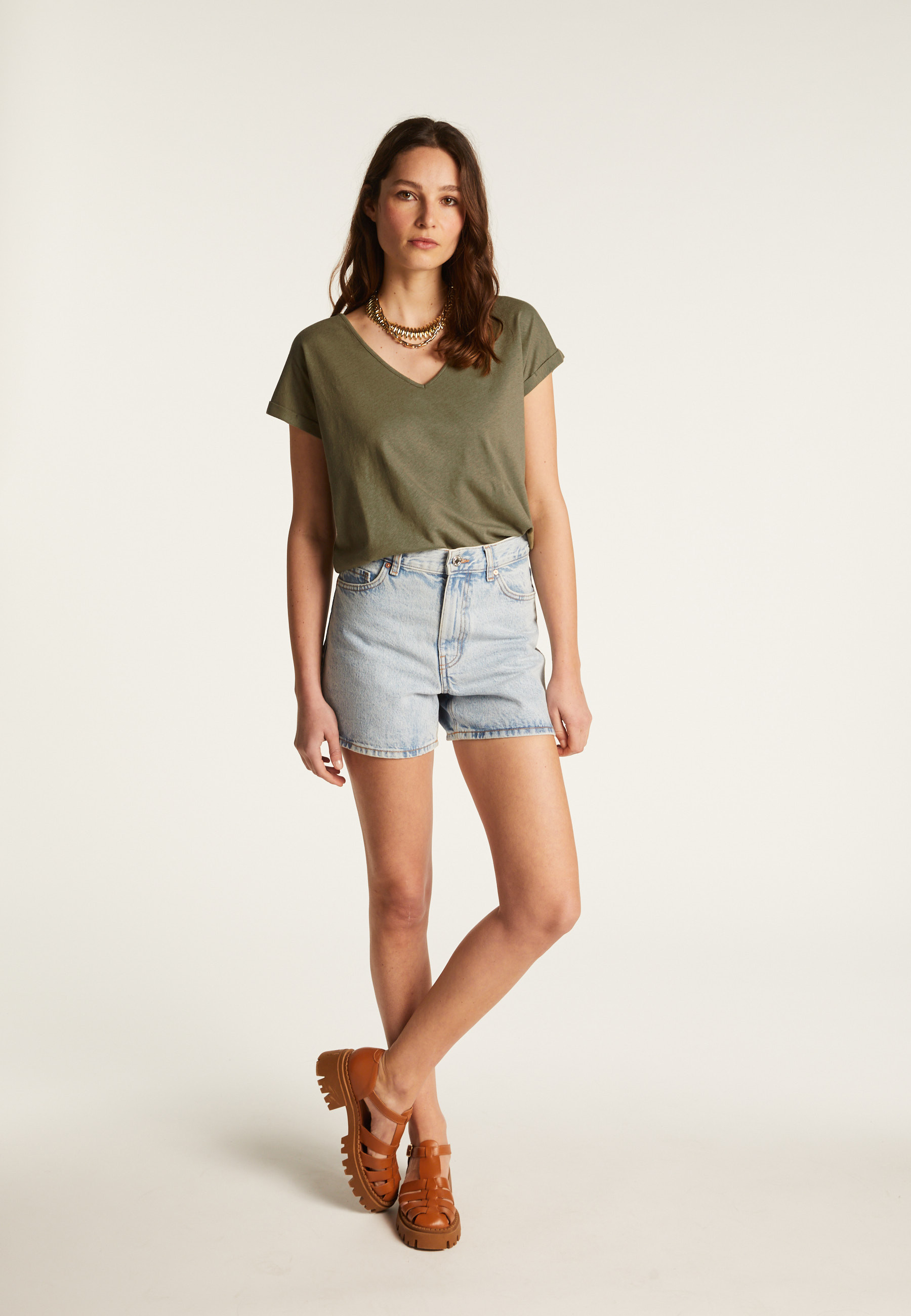 T-shirt col V en coton - Dasha